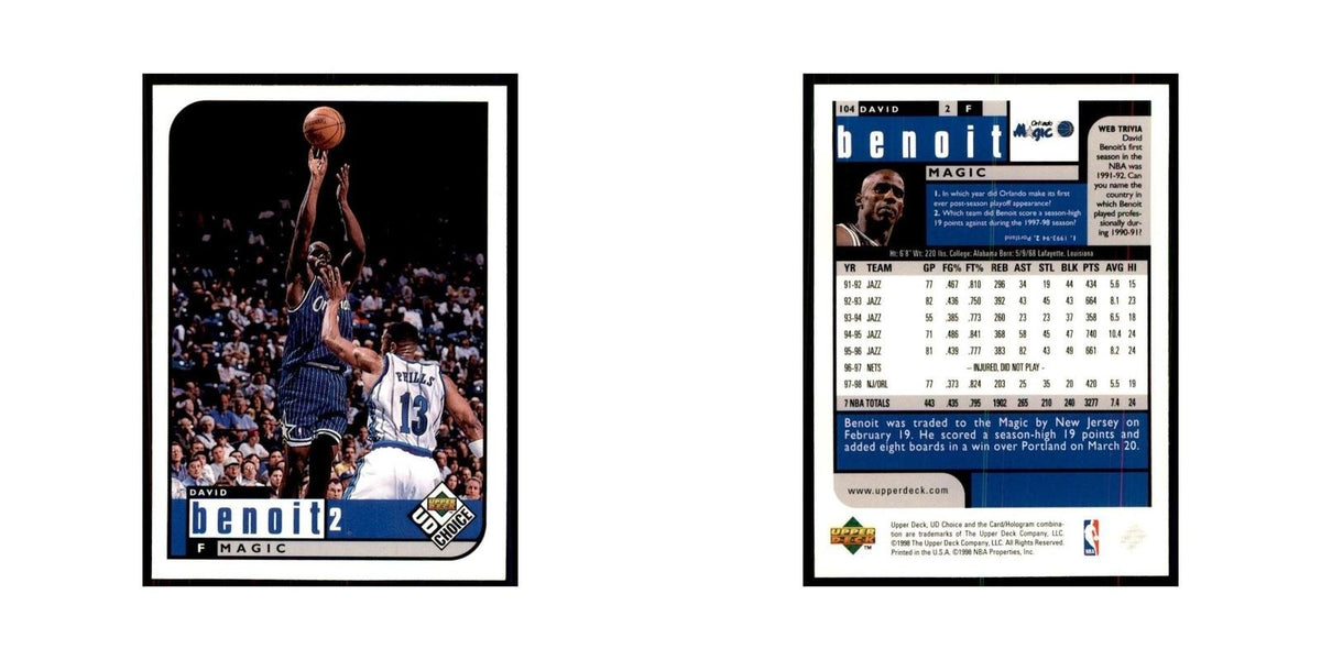 1998 UD Choice David Benoit Basketball Cards #104
