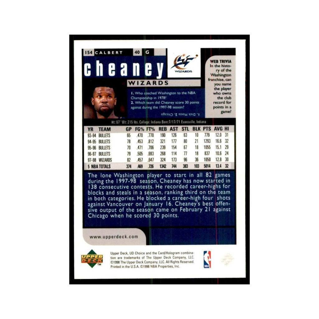 1998 UD Choice Calbert Cheaney Basketball Cards #154