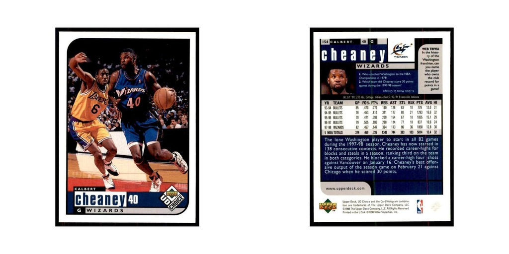 1998 UD Choice Calbert Cheaney Basketball Cards #154