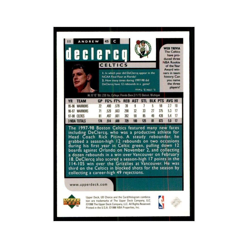 1998 UD Choice Andrew DeClercq Basketball Cards #11