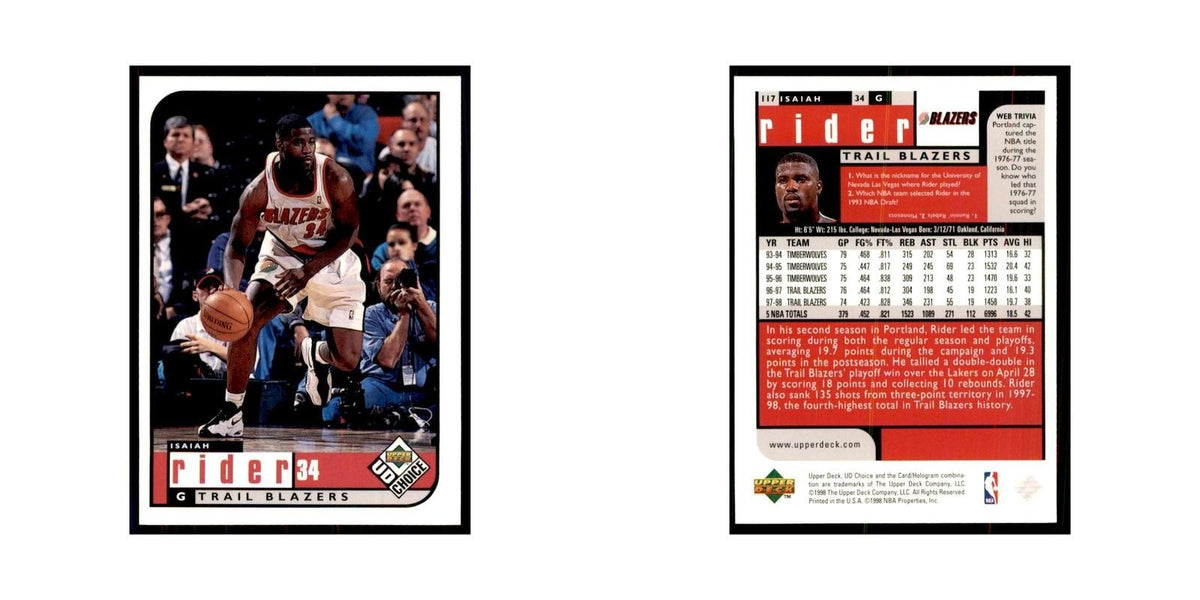 1998 UD Choice Isaiah Rider Basketball Cards #117