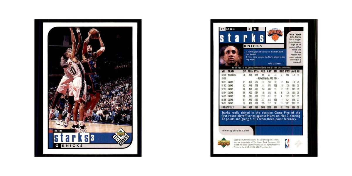 1998 UD Choice John Starks Basketball Cards #97