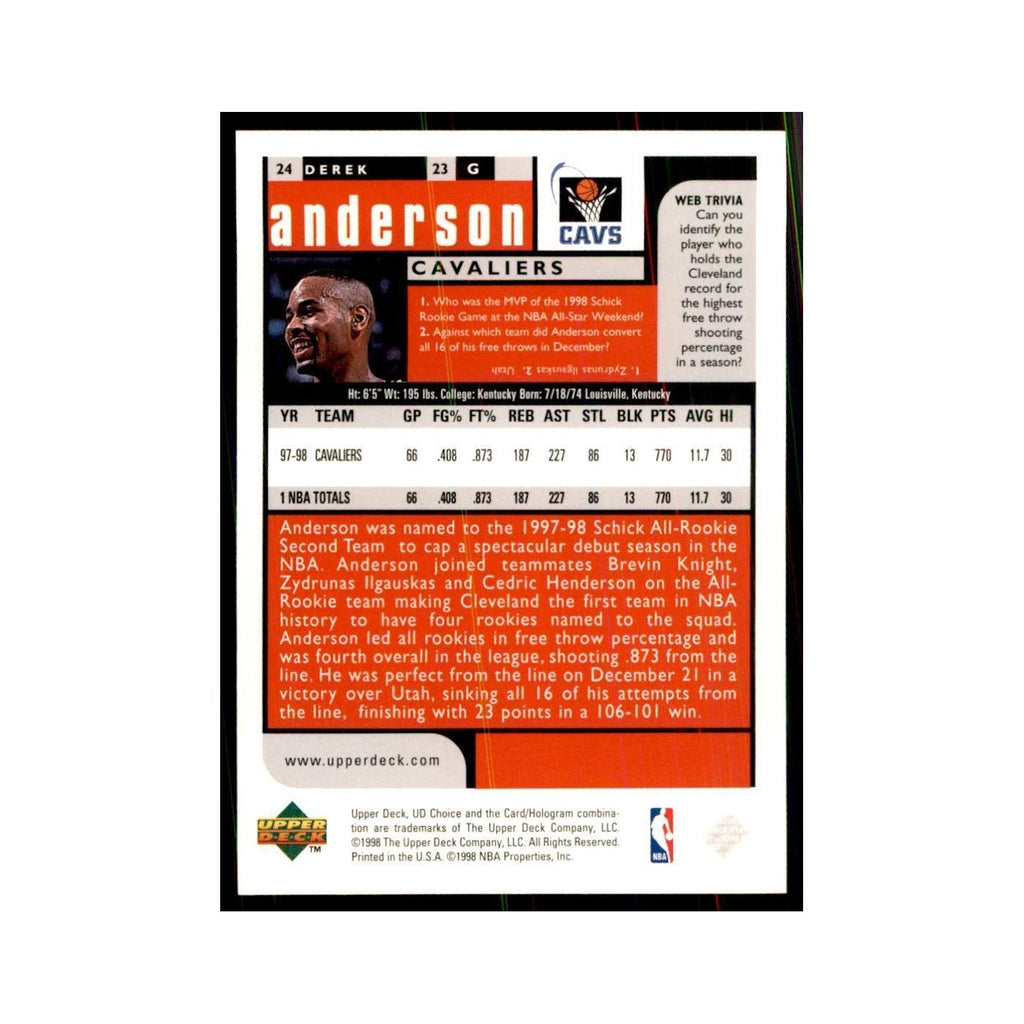 1998 UD Choice Derek Anderson Basketball Cards #24