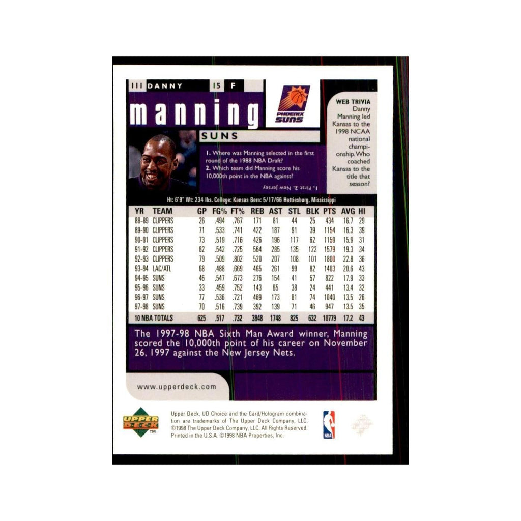1998 UD Choice Danny Manning Basketball Cards #111