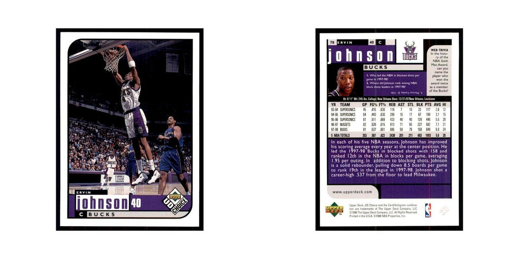 1998 UD Choice Ervin Johnson Basketball Cards #78