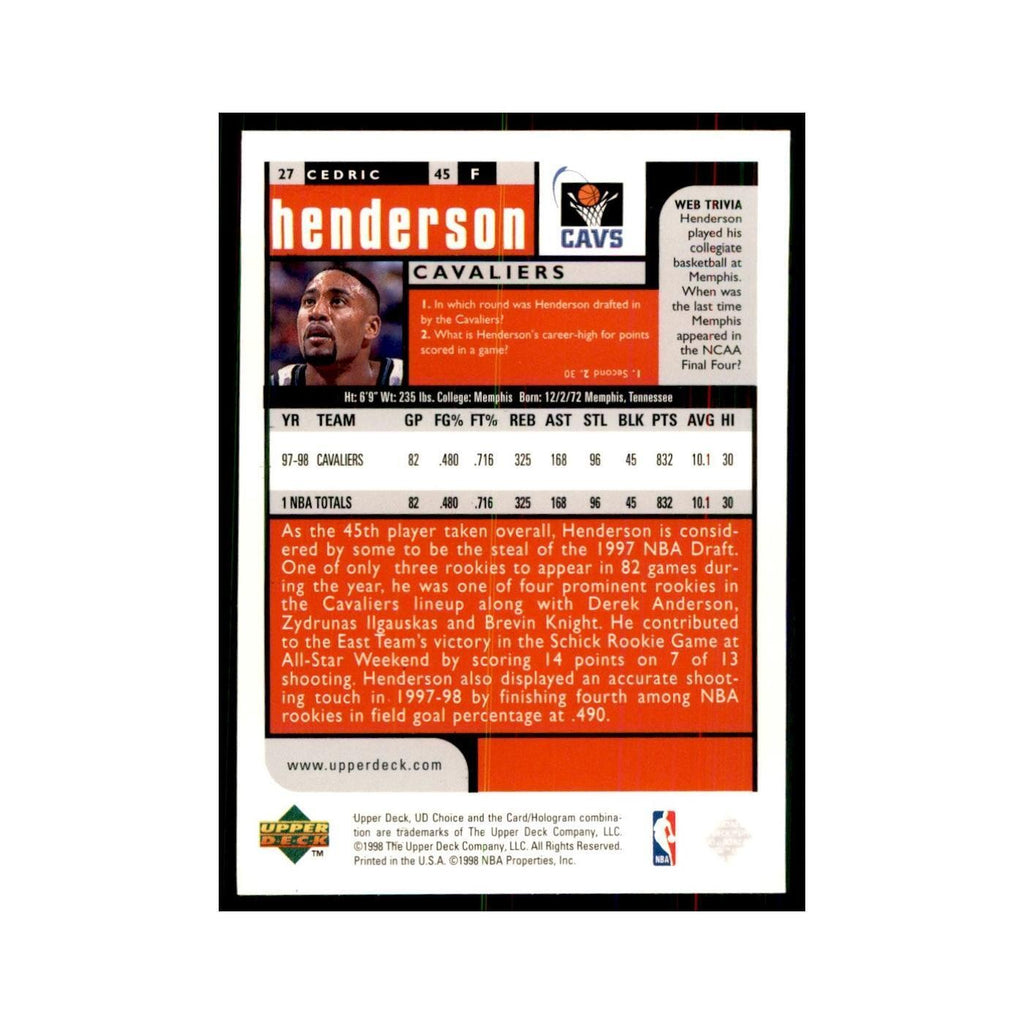 1998 UD Choice Cedric Henderson Basketball Cards #27