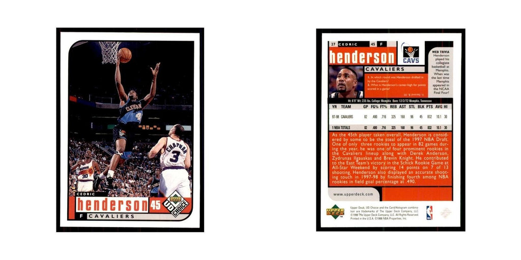 1998 UD Choice Cedric Henderson Basketball Cards #27