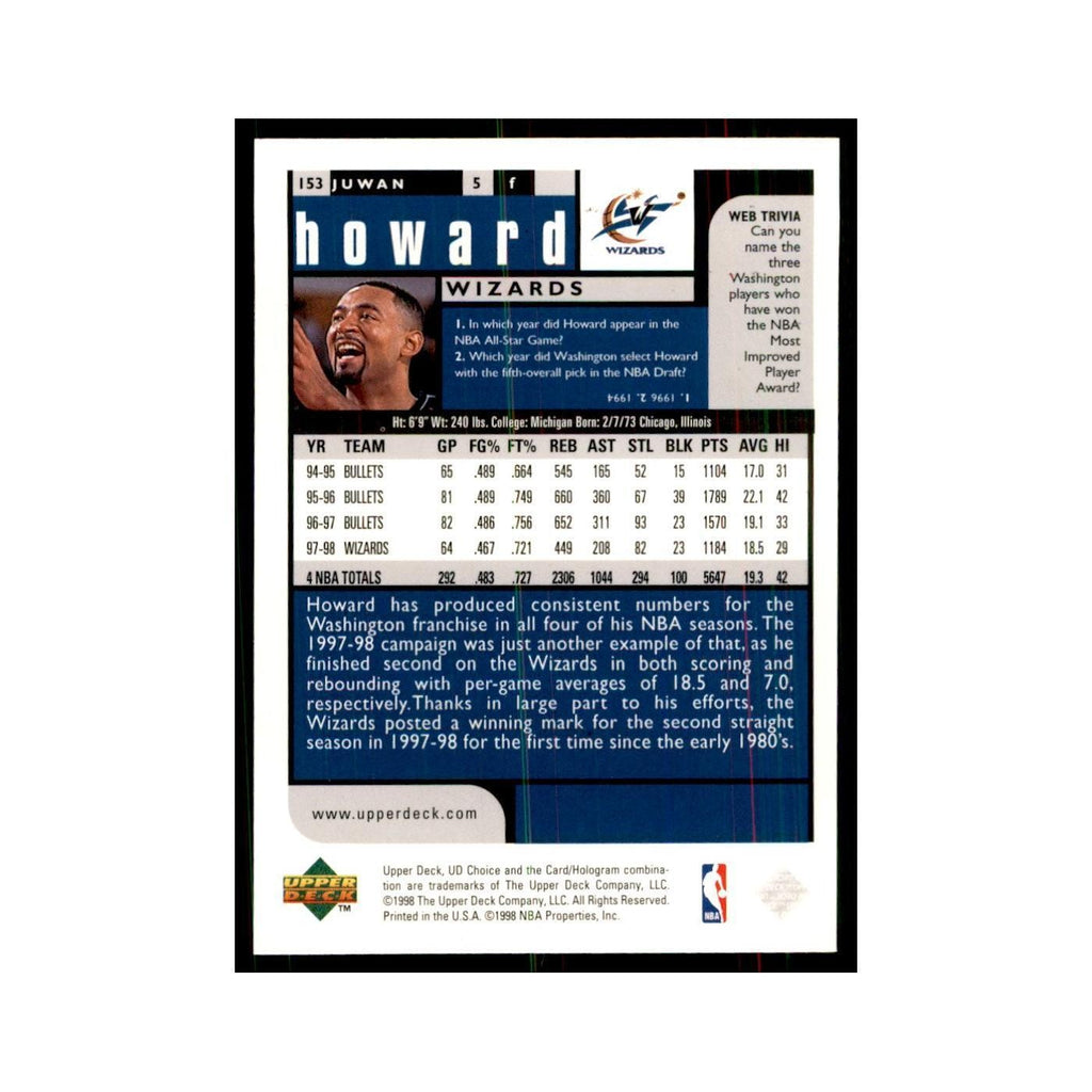 1998 UD Choice Juwan Howard Basketball Cards #153