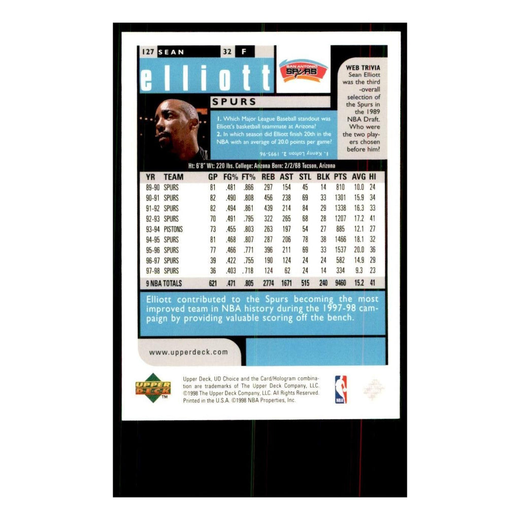 1998 UD Choice Sean Elliott Basketball Cards #127