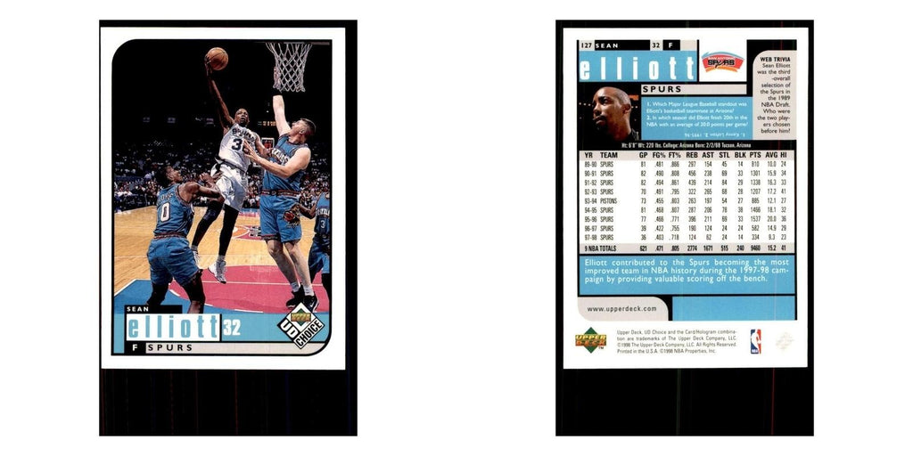 1998 UD Choice Sean Elliott Basketball Cards #127