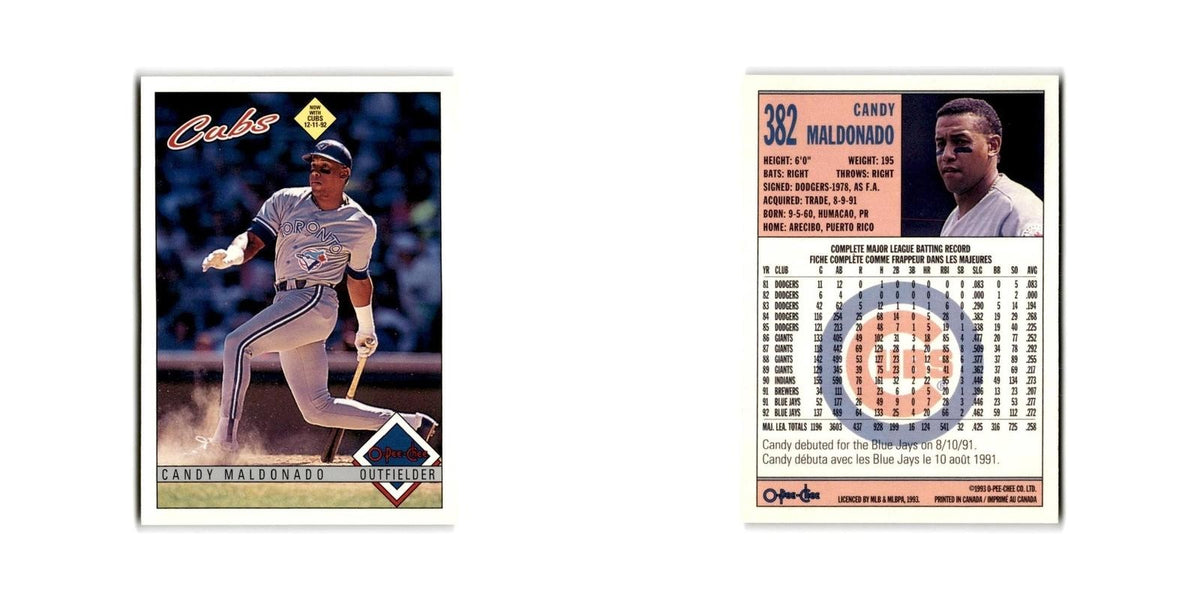 Candy Maldonado 1993 O-Pee-Chee #382 Chicago Cubs Baseball Card NM