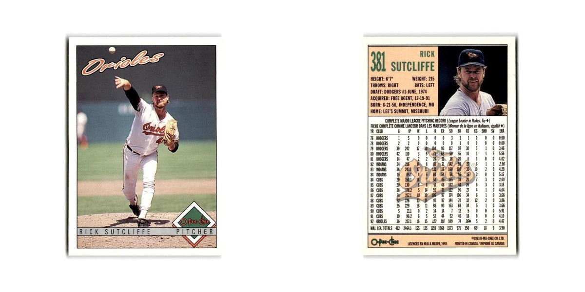 Rick Sutcliffe 1993 O-Pee-Chee #381 Baltimore Orioles Baseball Card NM