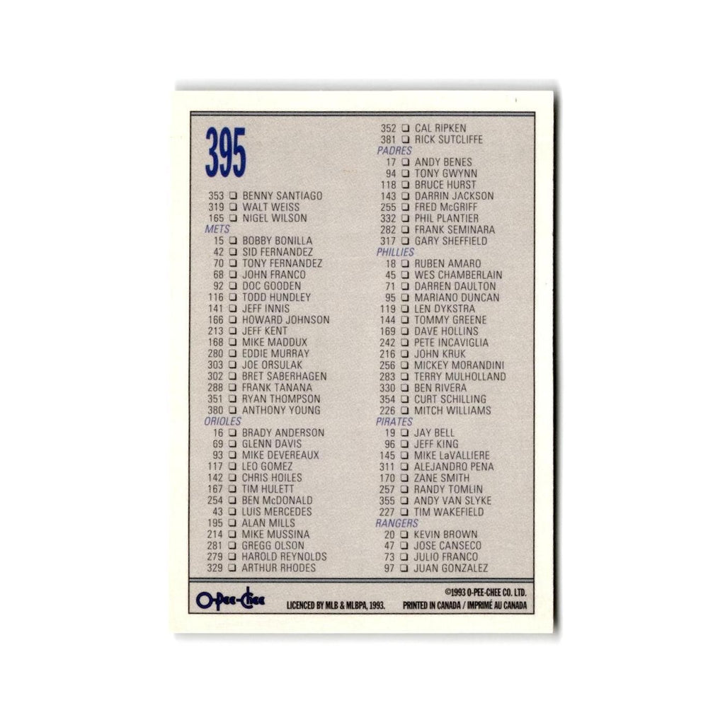 Checklist 133-264 1993 O-Pee-Chee #395 Baseball Card NM