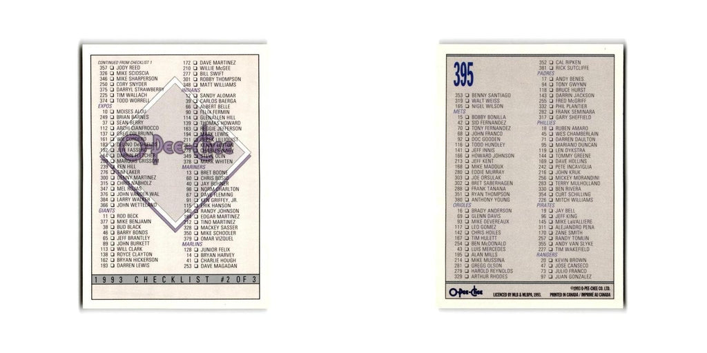 Checklist 133-264 1993 O-Pee-Chee #395 Baseball Card NM