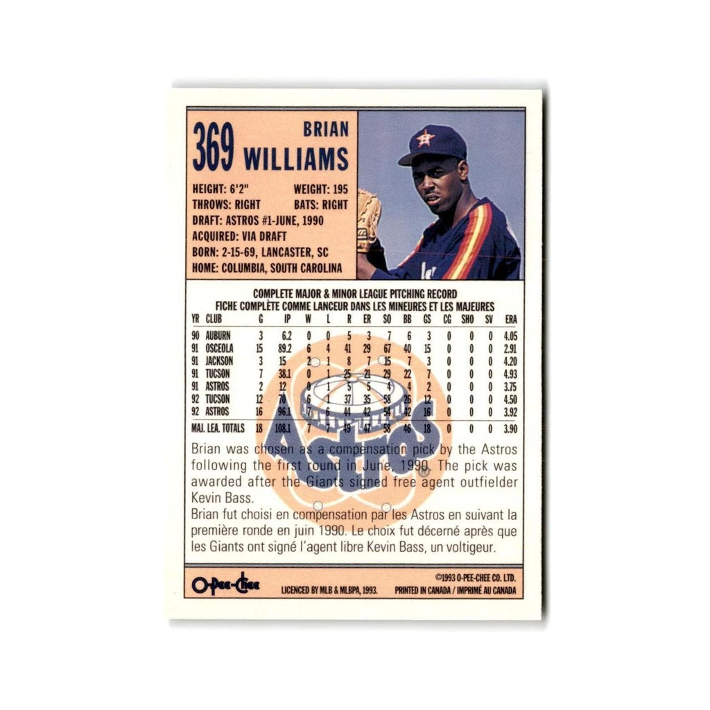 Brian Williams 1993 O-Pee-Chee #369 Houston Astros Baseball Card NM