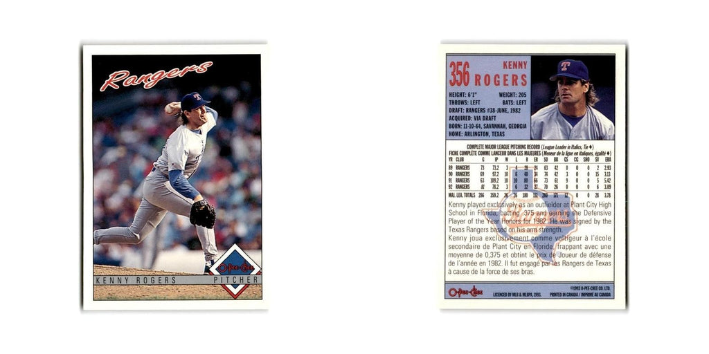 Kenny Rogers 1993 O-Pee-Chee #356 Texas Rangers Baseball Card NM