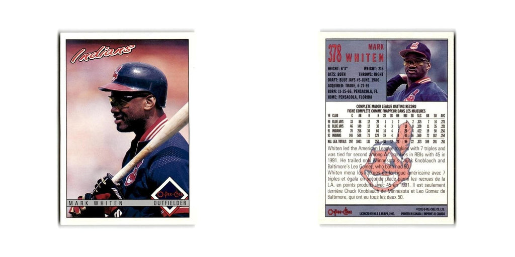 Mark Whiten 1993 O-Pee-Chee #378 Cleveland Indians Baseball Card NM