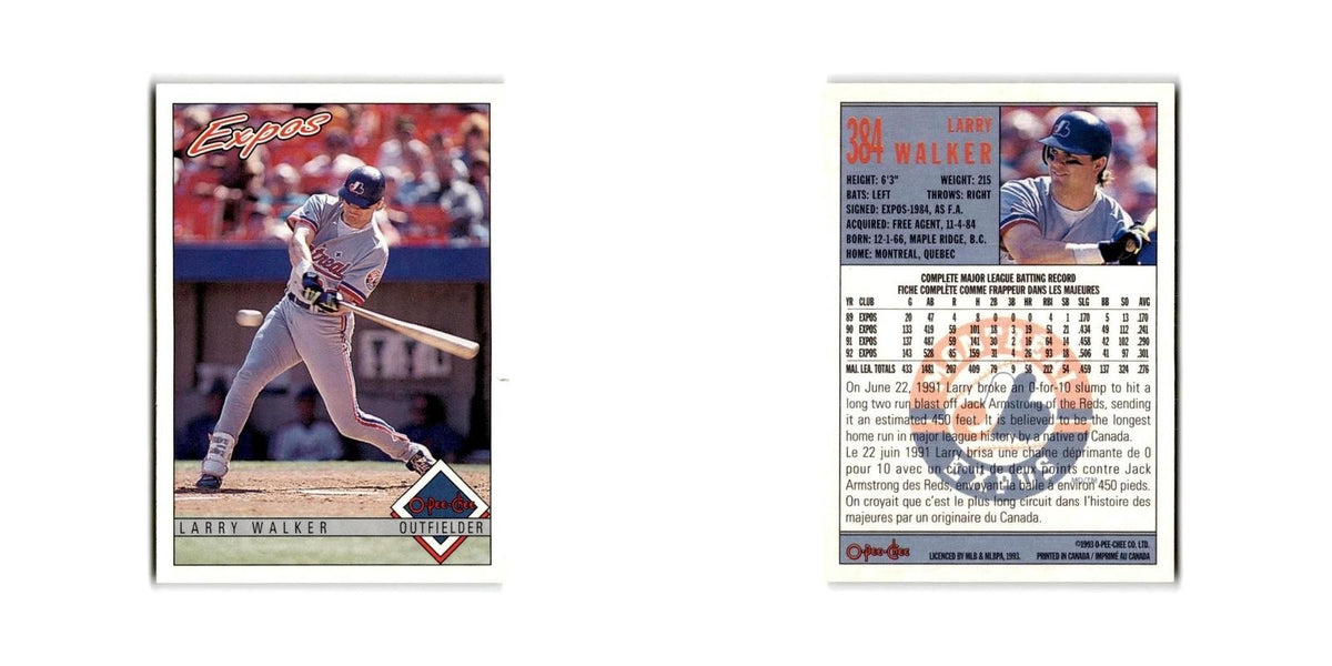 Larry Walker 1993 O-Pee-Chee #384 Montreal Expos Baseball Card NM