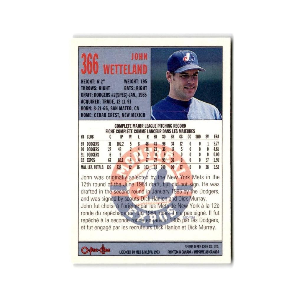 John Wetteland 1993 O-Pee-Chee #366 Montreal Expos Baseball Card NM