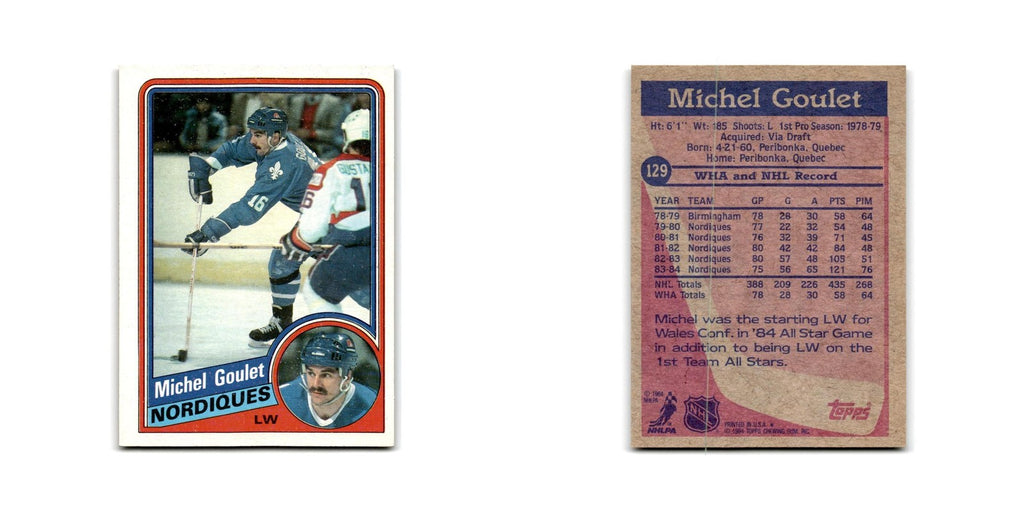 1984 Topps Michel Goulet Quebec Nordiques #129