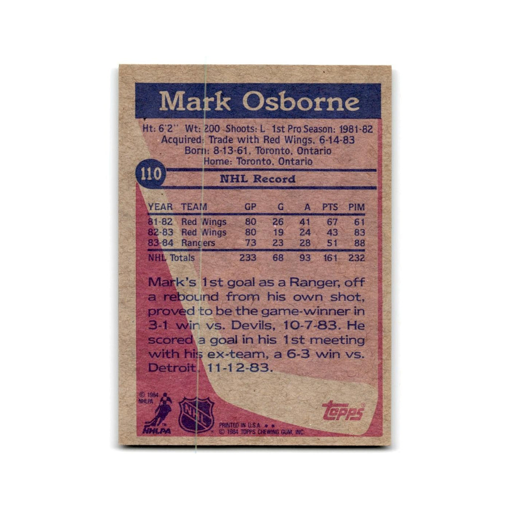 1984 Topps Mark Osborne New York Rangers #110