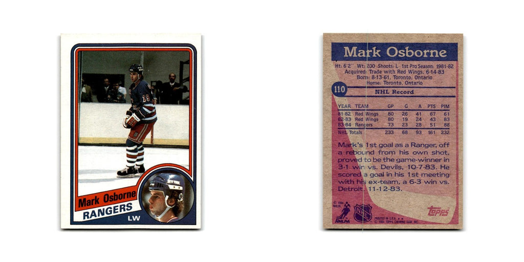 1984 Topps Mark Osborne New York Rangers #110