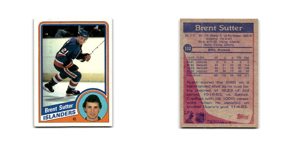 1984 Topps Brent Sutter New York Islanders #102