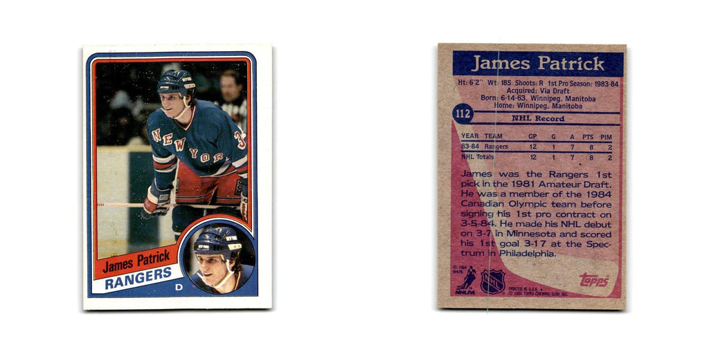 1984 Topps James Patrick RC New York Rangers #112