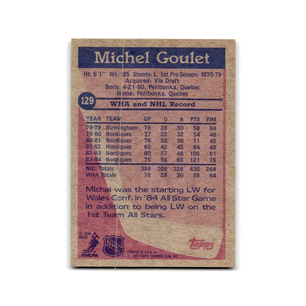 1984 Topps Michel Goulet Quebec Nordiques #129