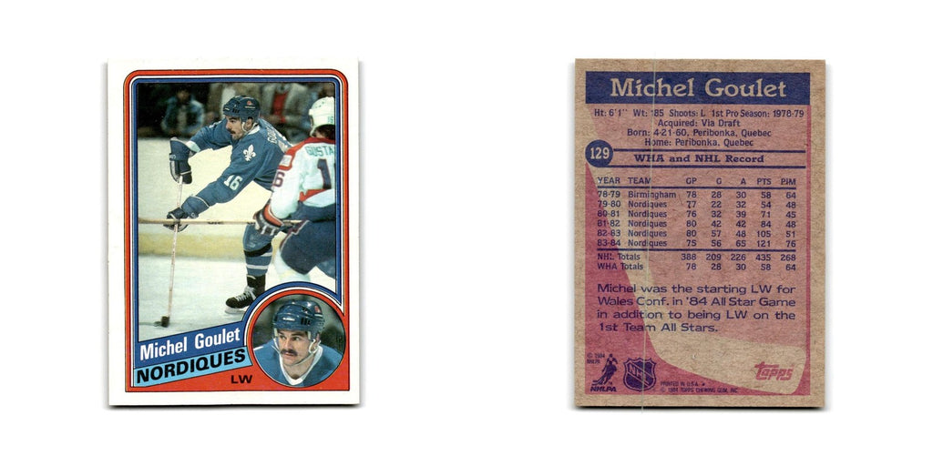 1984 Topps Michel Goulet Quebec Nordiques #129
