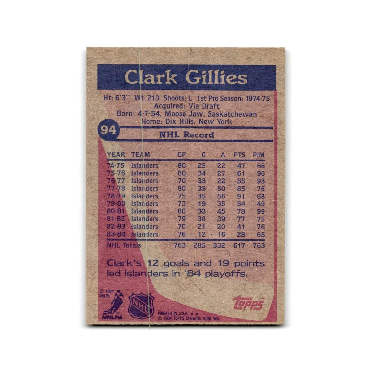 1984 Topps Clark Gillies New York Islanders #94
