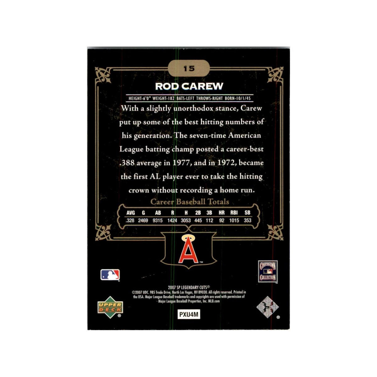 2007 SP Legendary Cuts Baseball Card Rod Carew #15