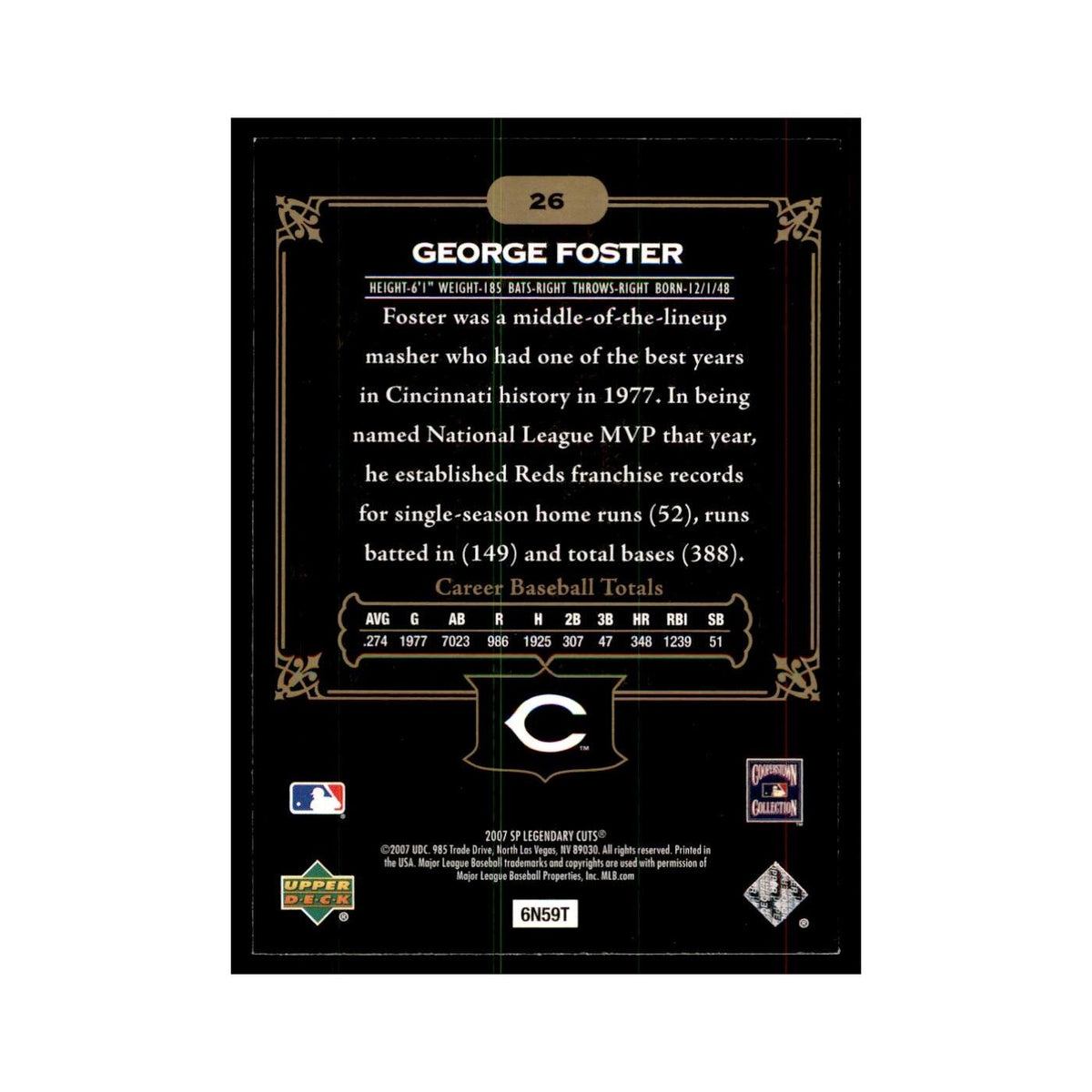 2007 SP Legendary Cuts Baseball Card George Foster #26