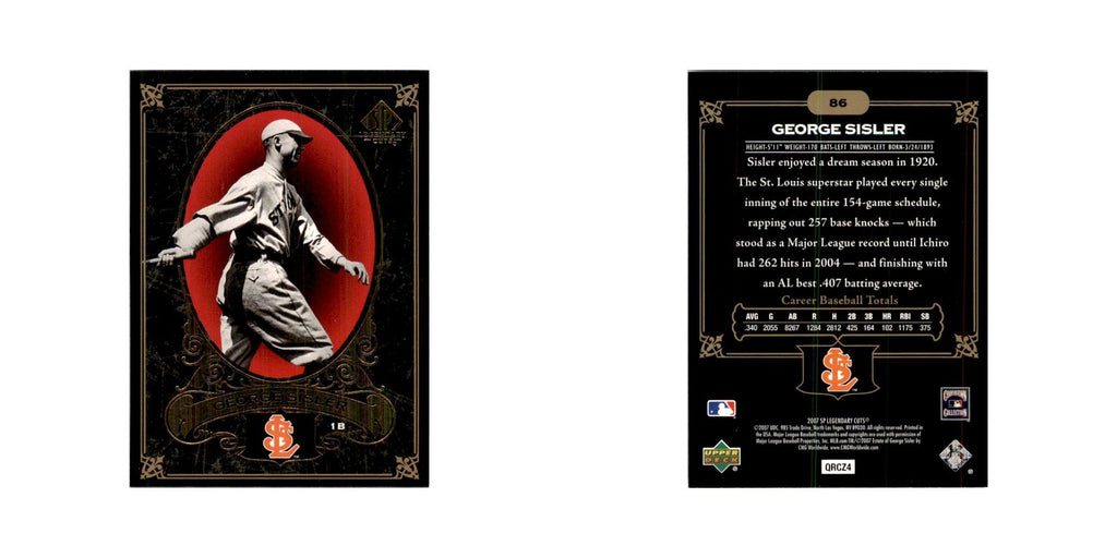 2007 SP Legendary Cuts Baseball Card George Sisler #86