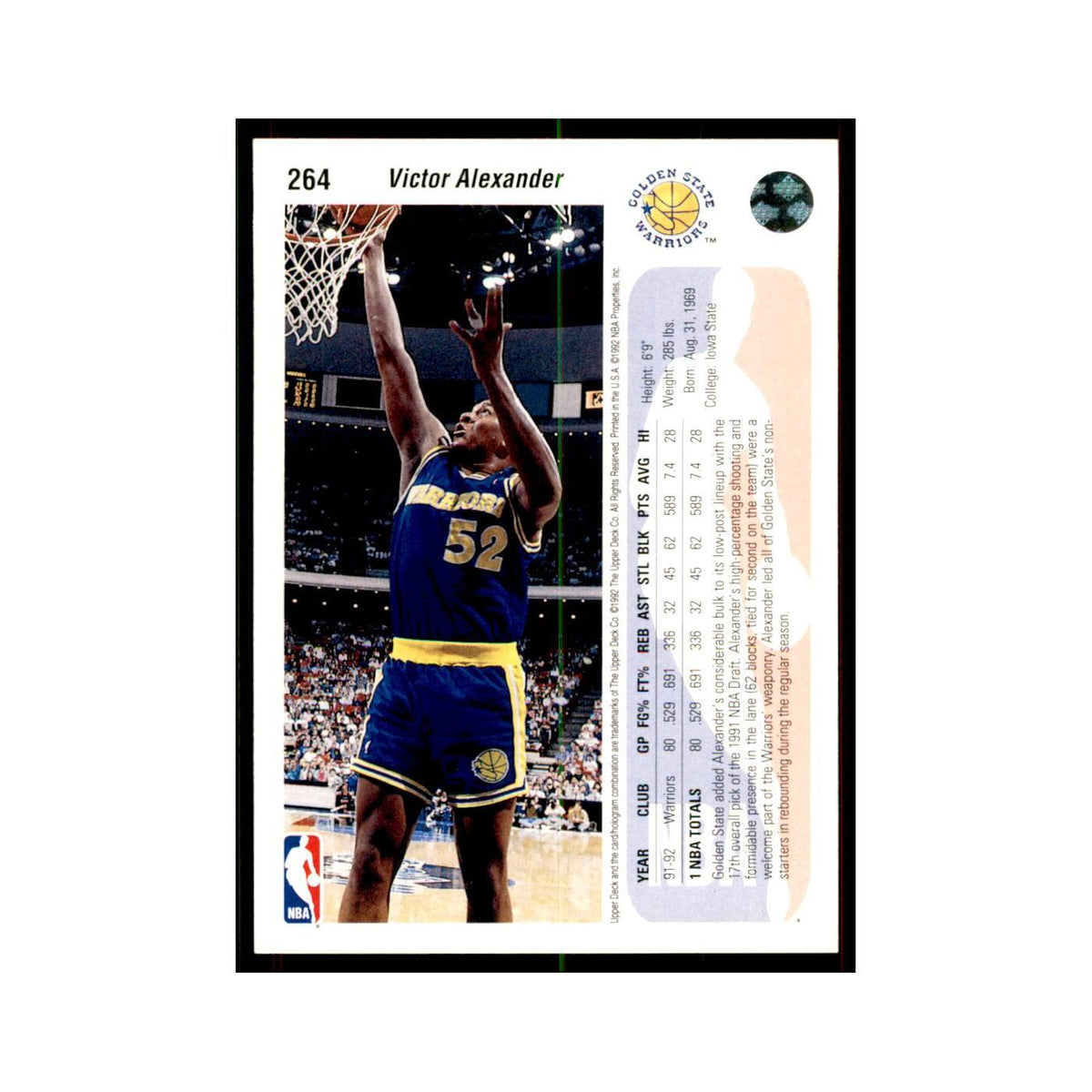 1992 Upper Deck Victor Alexander Basketball Cards #264