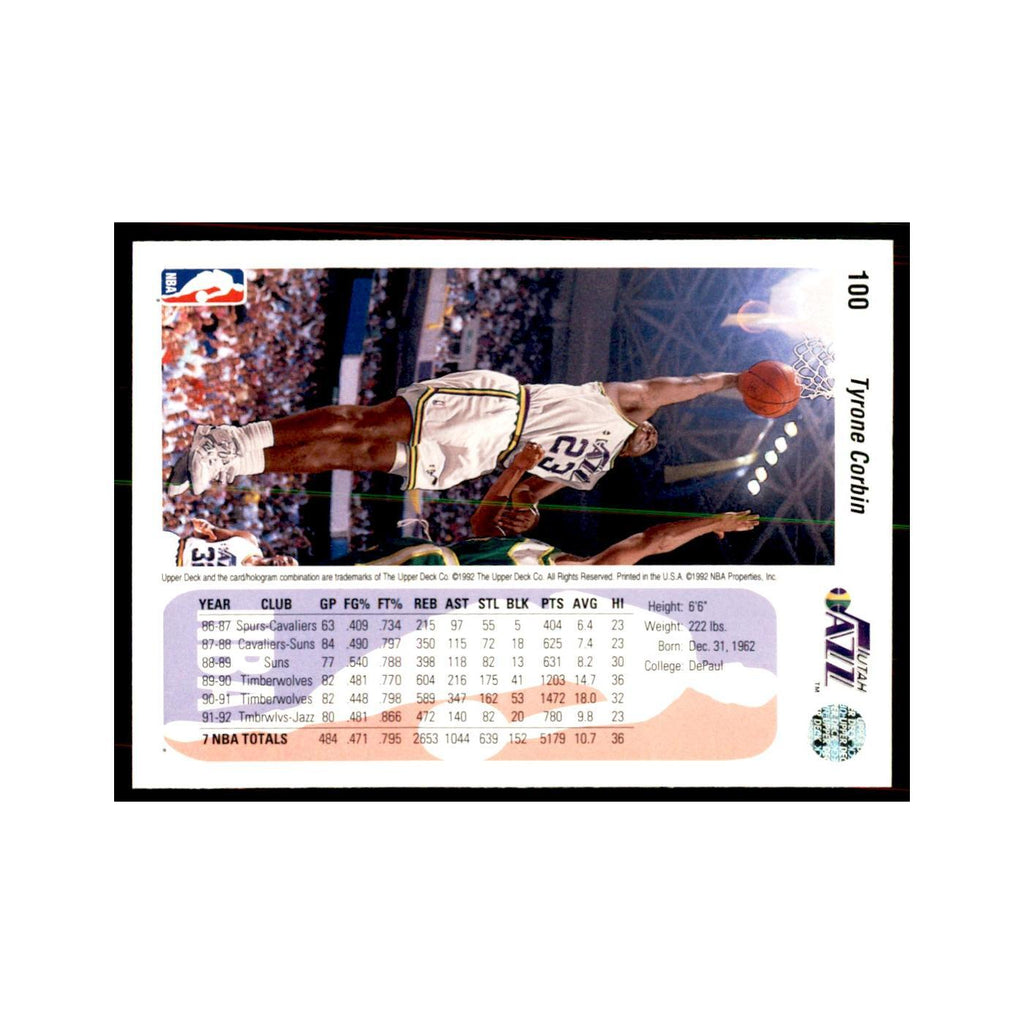1992 Upper Deck Tyrone Corbin Basketball Cards #100