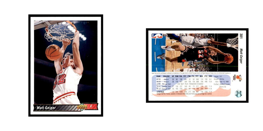 1992 Upper Deck Matt Geiger Basketball Cards #381