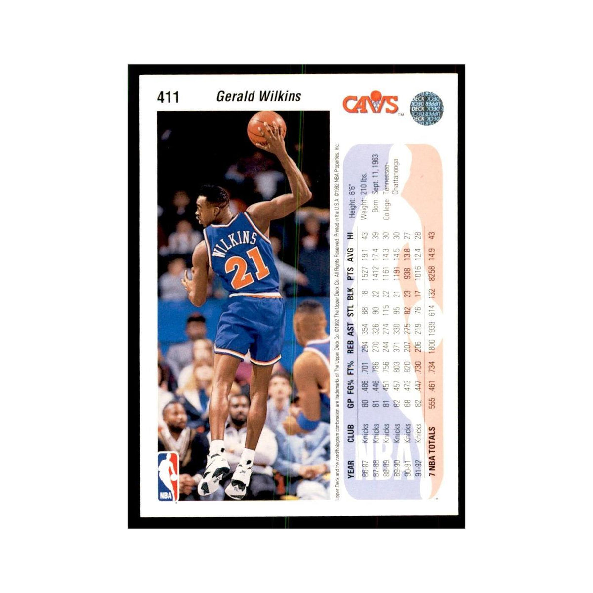 1992 Upper Deck Gerald Wilkins Basketball Cards #411