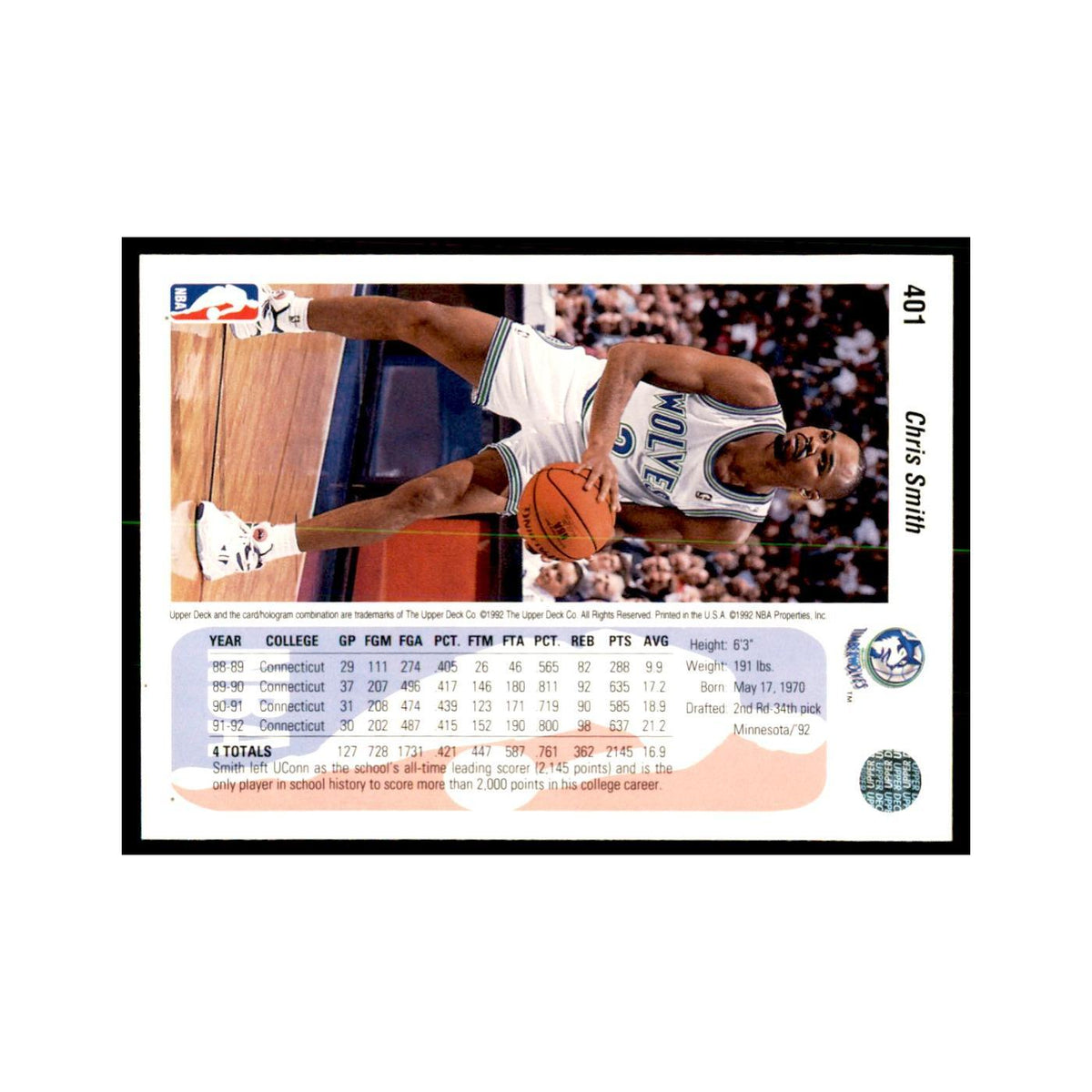 1992 Upper Deck Chris Smith Basketball Cards #401