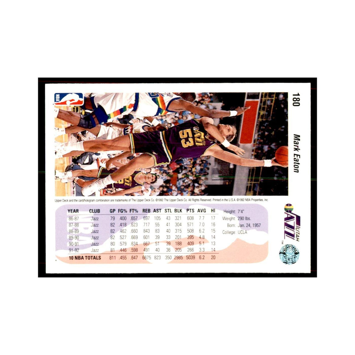 1992 Upper Deck Mark Eaton Basketball Cards #180