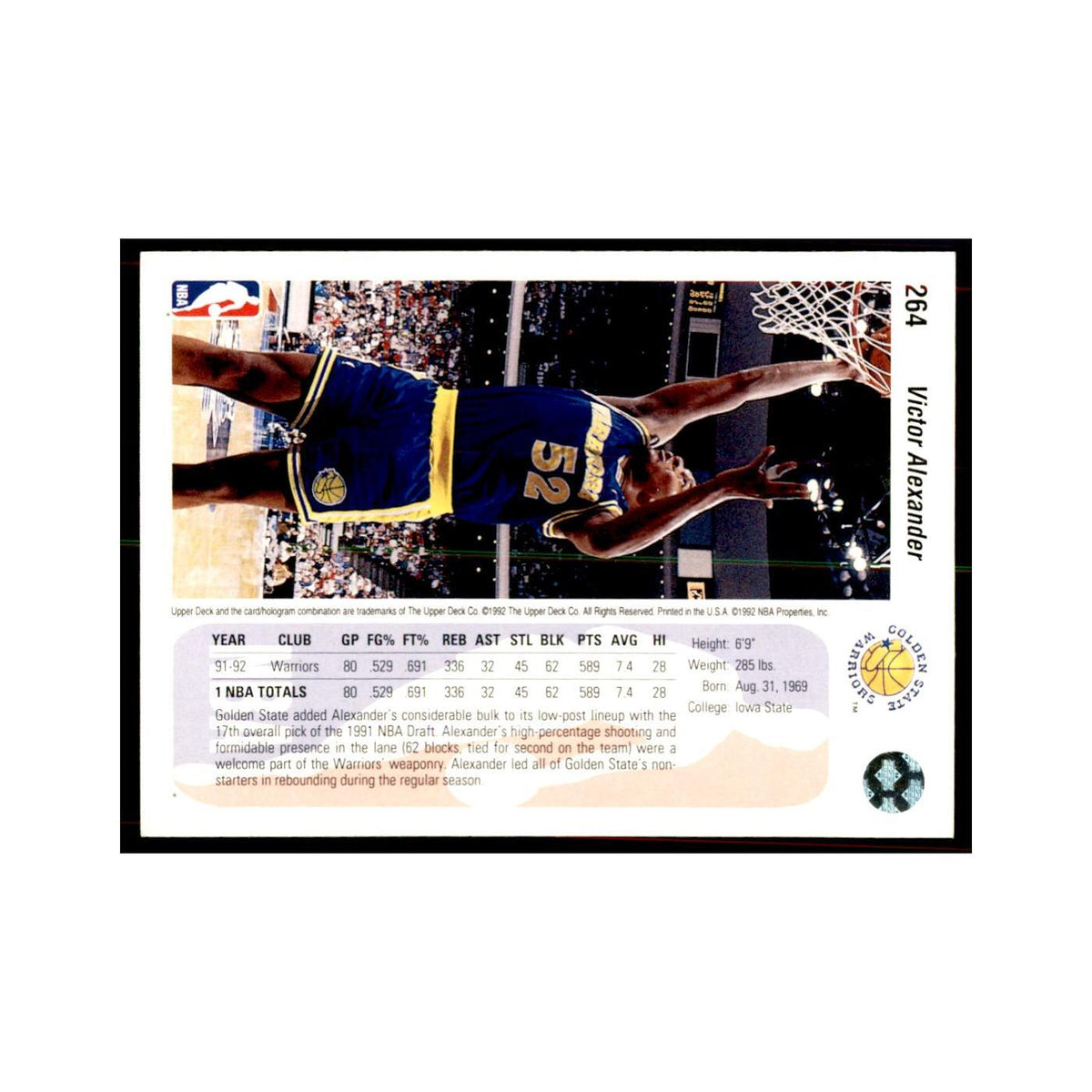 1992 Upper Deck Victor Alexander Basketball Cards #264