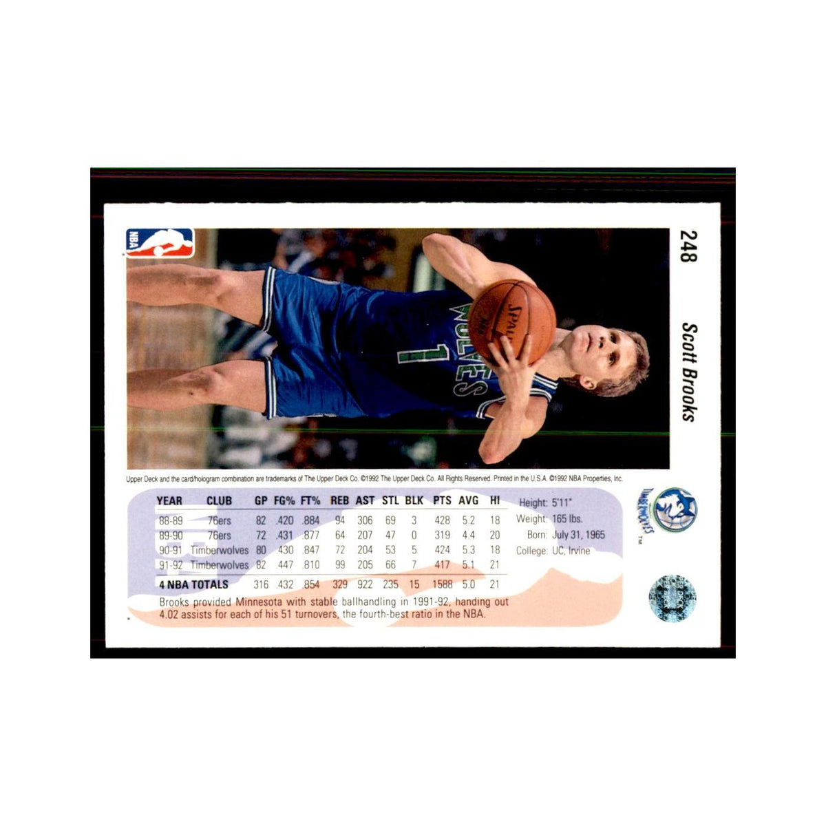 1992 Upper Deck Scott Brooks Basketball Cards #248