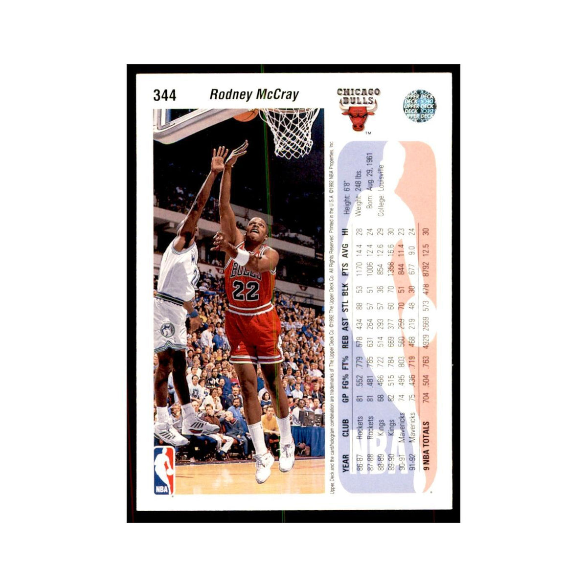 1992 Upper Deck Rodney McCray Basketball Cards #344