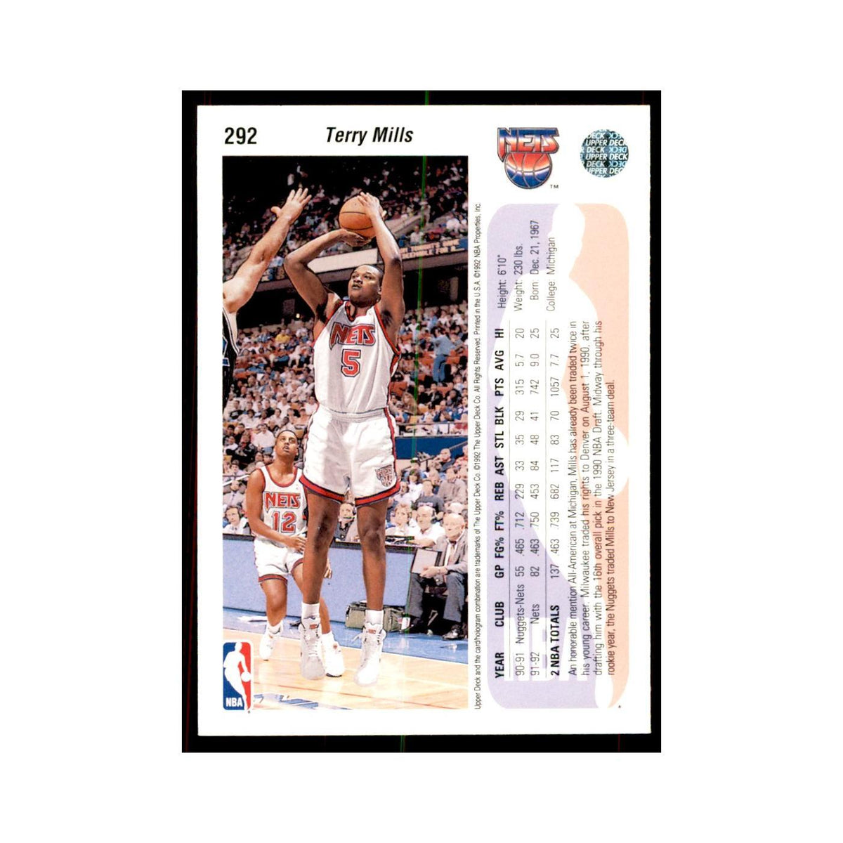 1992 Upper Deck Terry Mills Basketball Cards #292
