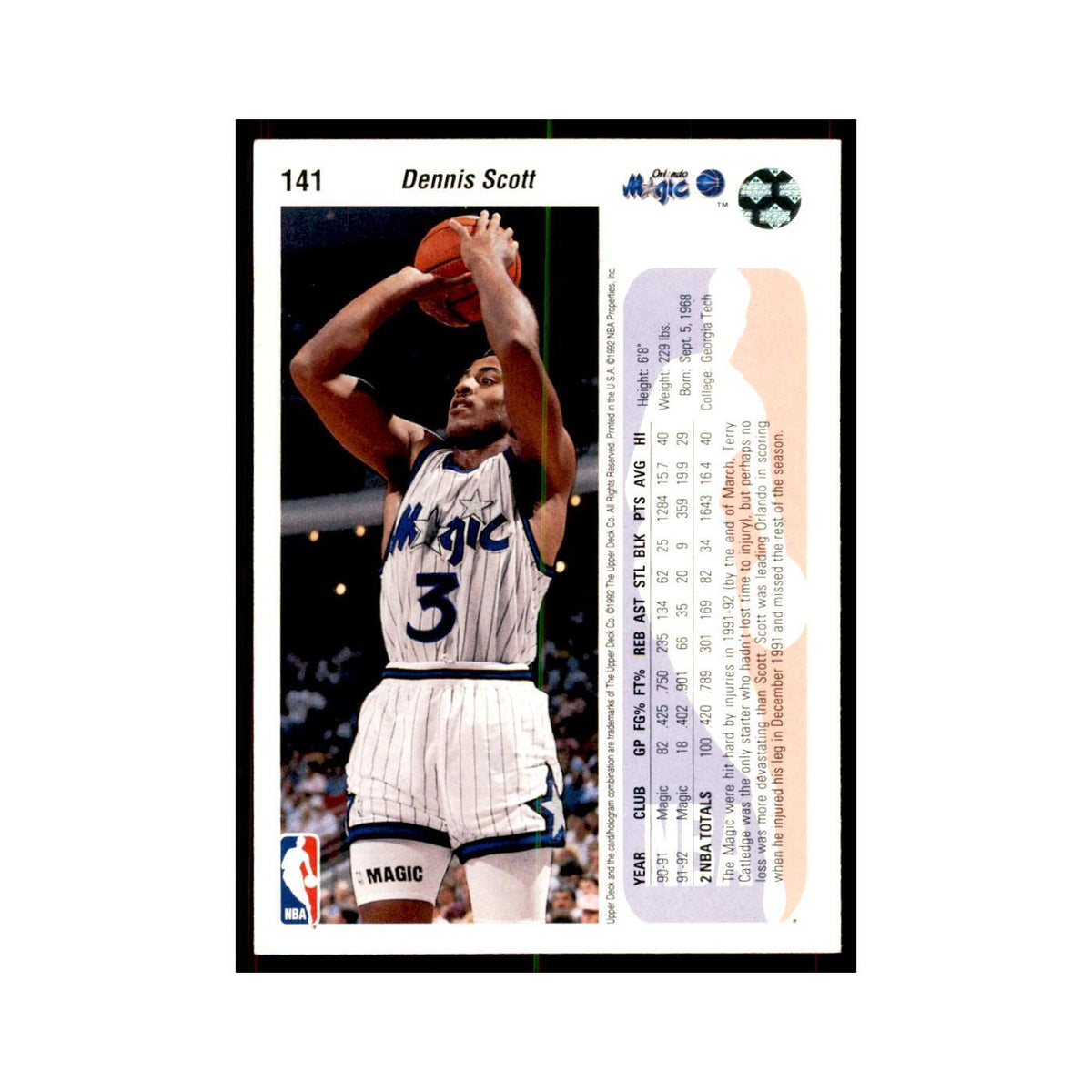 1992 Upper Deck Dennis Scott Basketball Cards #141
