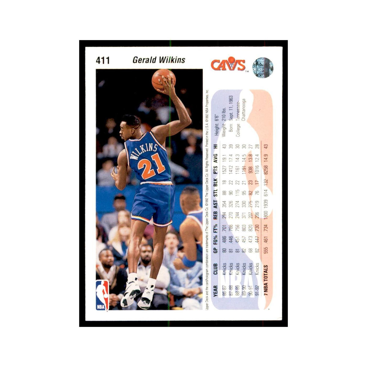 1992 Upper Deck Gerald Wilkins Basketball Cards #411