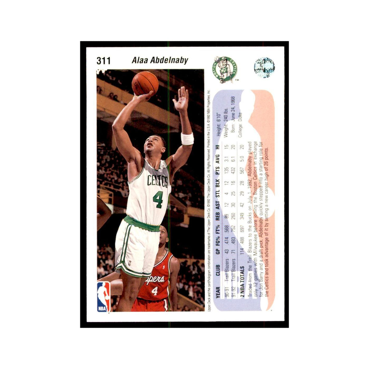 1992 Upper Deck Alaa Abdelnaby Basketball Cards #311