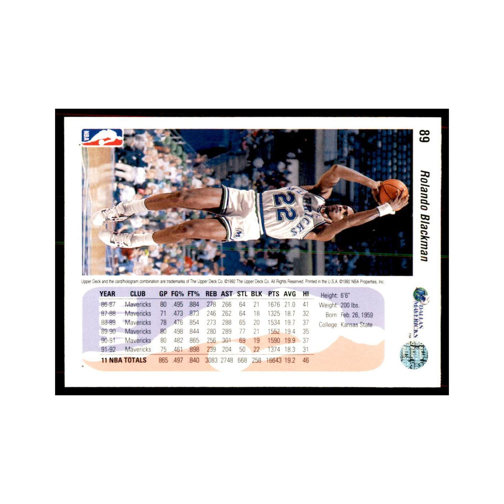 1992 Upper Deck Rolando Blackman Basketball Cards #89