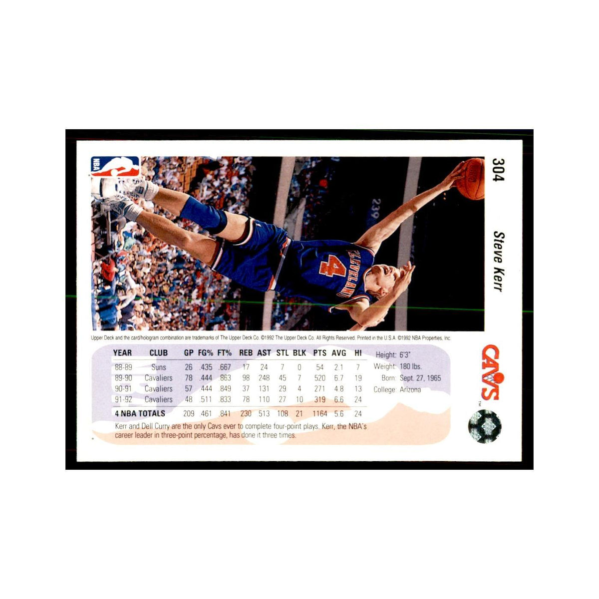 1992 Upper Deck Steve Kerr Basketball Cards #304