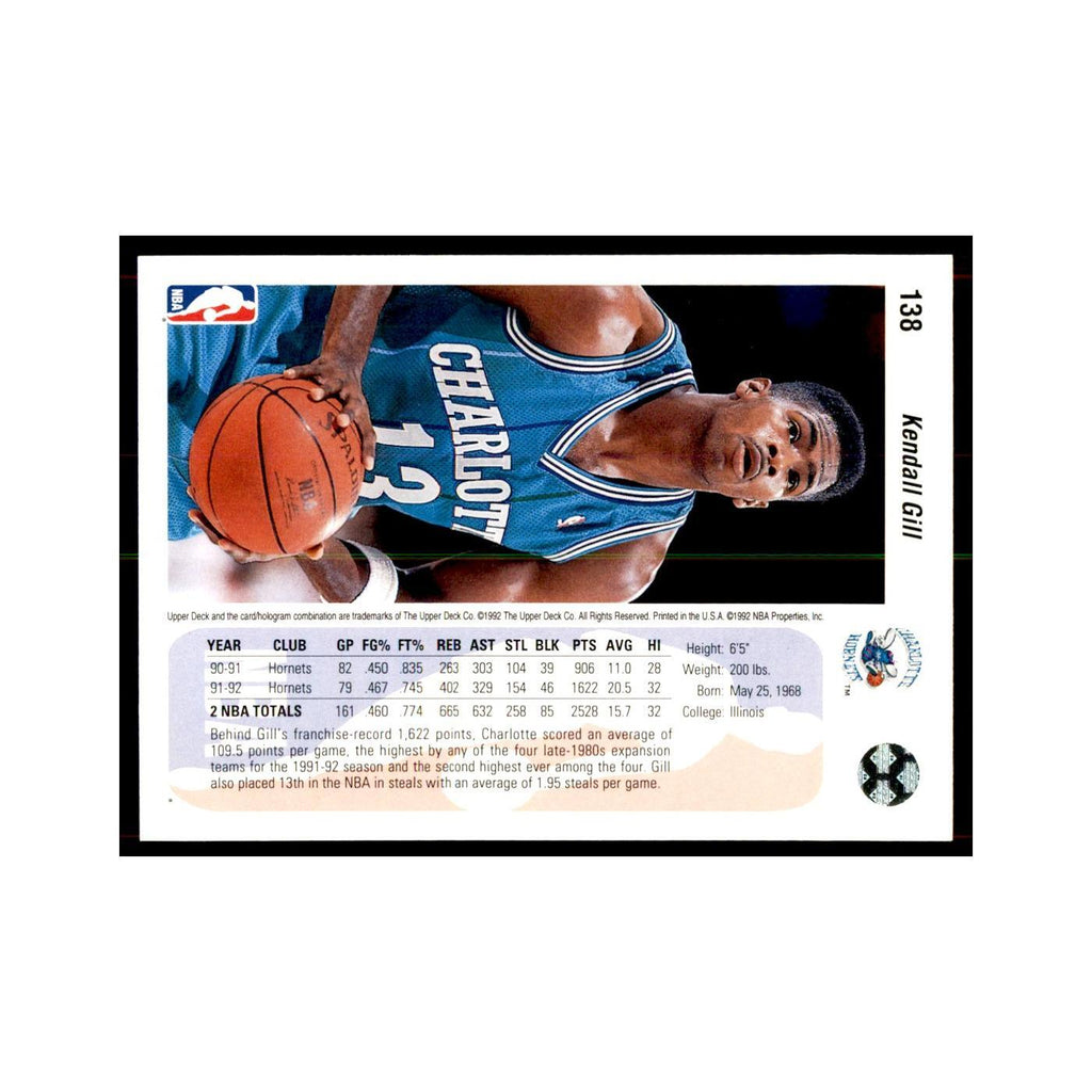 1992 Upper Deck Kendall Gill Basketball Cards #138